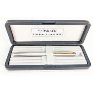 Vintage Parker Classic Gray Matte Ballpoint Pen Original Box Booklet France IIIE
